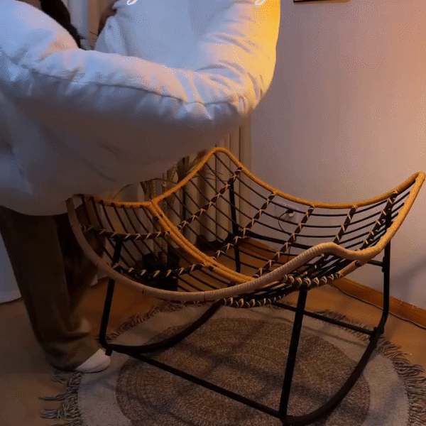 Comfort Relax Rocking Chair – Indoor/Outdoor Metal Frame Rocker with Thick Cushions for Balcony, Patio, or Living Room