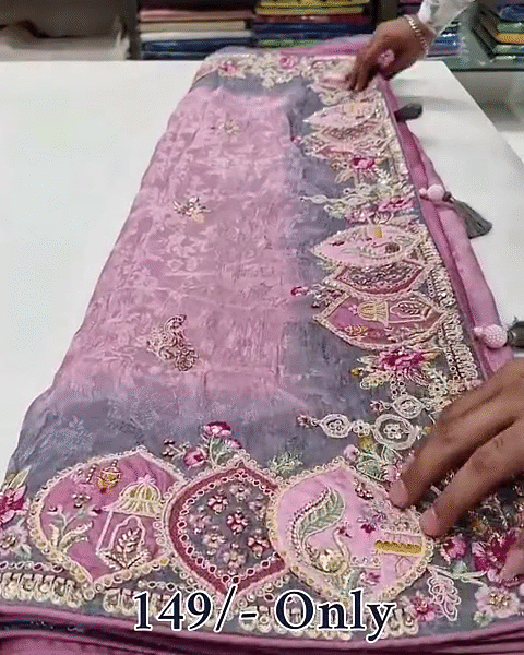 Elegant Organza Saree With Sequin Embroidery And Designer Blouse