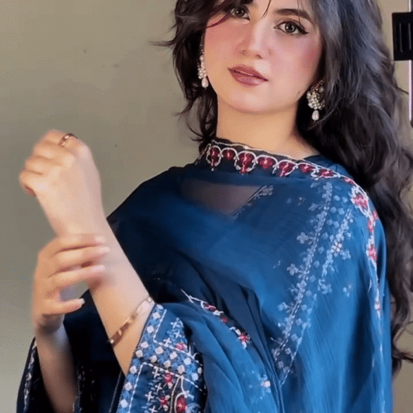 Elegant Embroidered Kurta With Trousers & Printed Dupatta Set For Women ✨