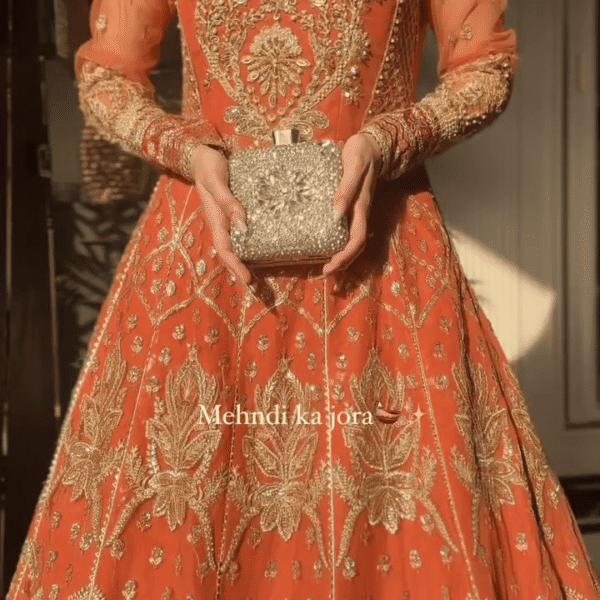 ✨ “Golden Zari Magic ✨ | Festive Orange Mehndi Wear”