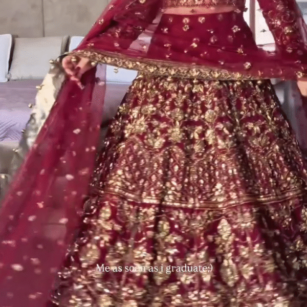 ✨ Elegant Maroon & Gold Embroidered Bridal Lehenga Set