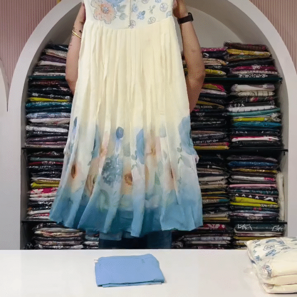 🌼 Blue Blossom Anarkali Set – Ethereal Floral Elegance