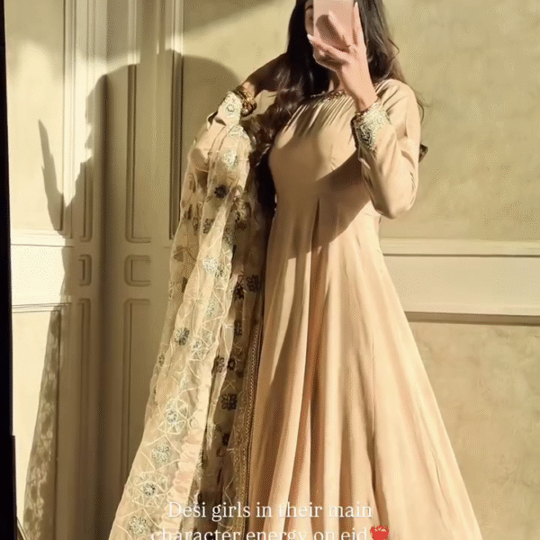 💎 Golden Glow Anarkali with Embroidered Dupatta 🌼