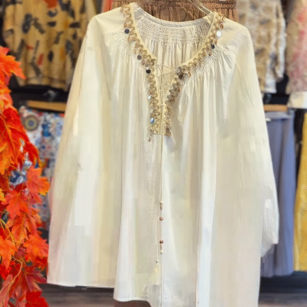 π€ Boho Chic White Flowy Top β Mirror & Tassel Detailing π€
