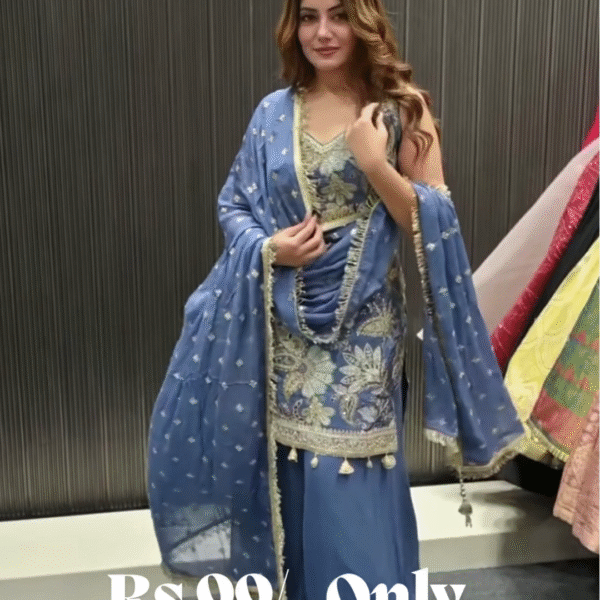 🌸 Elegant Blue Embroidered Suit Set 🌸