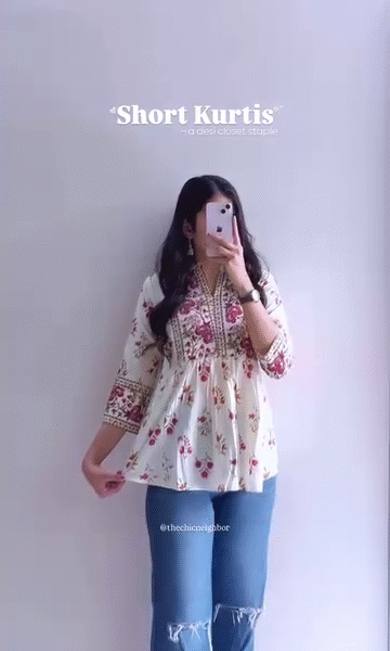 Elegant Floral Printed Short Kurti for Women – Stylish Ethnic Casual Wear Top