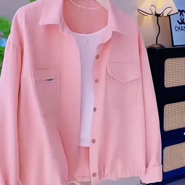 Trendy Peach Pink Oversized Shirt Jacket with White Inner