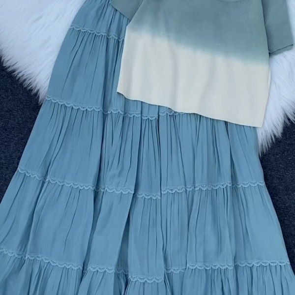 Ombre Knit Top and Tiered Maxi Skirt Set
